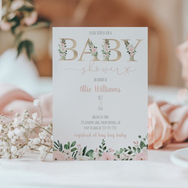 Gold Foil Floral Baby Girl Shower Einladung (Von Creator hochgeladen)