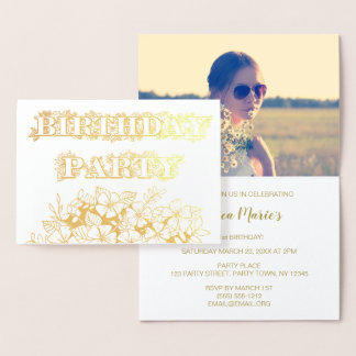 Gold Foil Floral Geburtstagsparty Einladung Foto