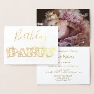 Gold Foil Floral Geburtstagsparty Einladung Foto