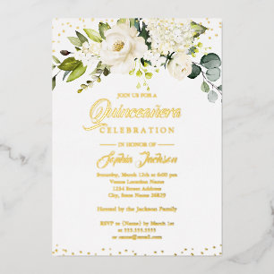 GOLD FOIL Floral Gold Quinceanera Folieneinladung