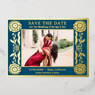 Gold Foil Floral Marigold Indianer Save the Date Folieneinladung