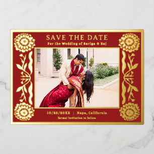 Gold Foil Floral Marigold Indianer Save the Date Folieneinladung