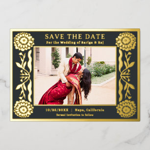 Gold Foil Floral Marigold Indianer Save the Date Folieneinladung