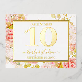 Gold Foil Floral Pink Gold Wedding Tischnummer
