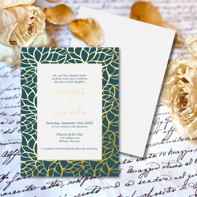Gold Foil Foliage Wedding Einladungskarte Folie Einladungspostkarte (Gold Foil Foliage Wedding Invitation Card)