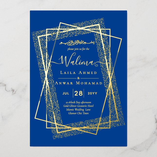 GOLD FOIL Frame Text Nikah Walima Islamische Hochz Folieneinladung (Vorderseite)