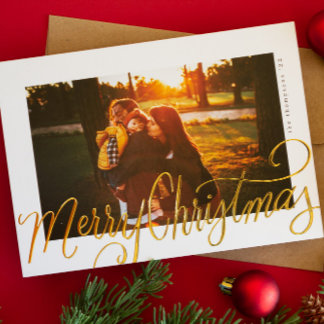 Gold Foil Frohe Weihnachtsschrift Lettern Foto Folien Feiertagskarte