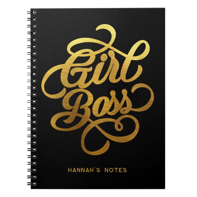 Gold Foil Girl Boss Typografie Black Notizblock (Vorderseite)