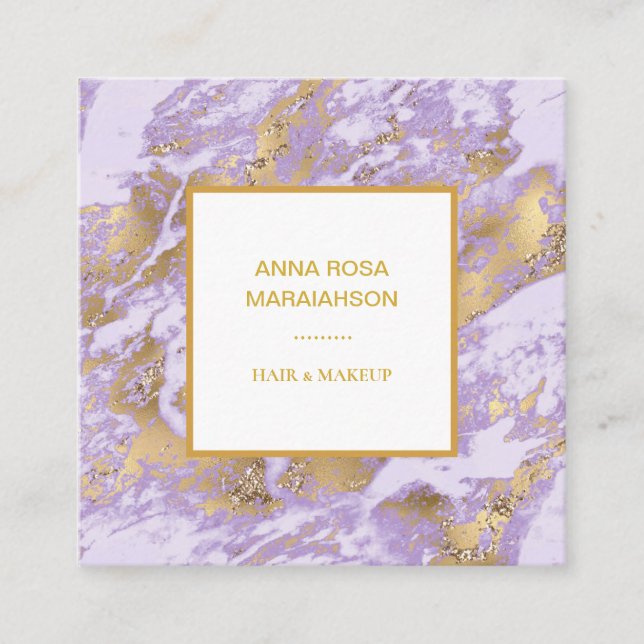 *~* Gold Foil Girly Luxe Lavendel Marmor Modern Quadratische Visitenkarte (Vorderseite)