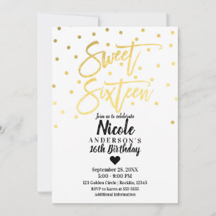 Gold Foil Glam Modernes Script Sweet 16 Sechzehn Einladung