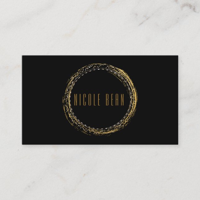 Gold Foil Glamour Circle Black Business Card Visitenkarte (Vorderseite)