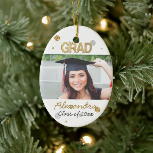 Gold Foil Glitter Confetti Graduation Photo Keramik Ornament