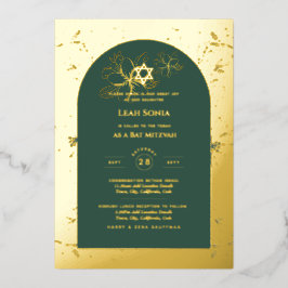 GOLD FOIL Green Bat Mitzvah Formal Floral Folieneinladung