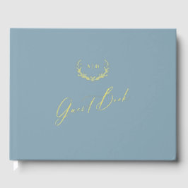 Gold Foil Guest Book Dusty Blue Monogram Wedding Gästebuch