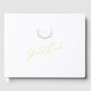 Gold Foil Guest Book Dusty Blue Monogram Wedding Gästebuch