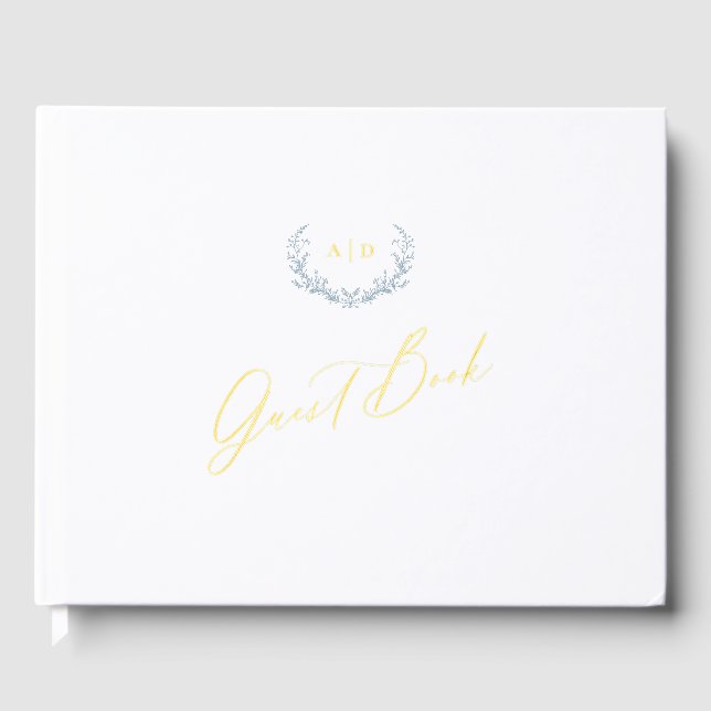 Gold Foil Guest Book Dusty Blue Monogram Wedding Gästebuch (Vorderseite)