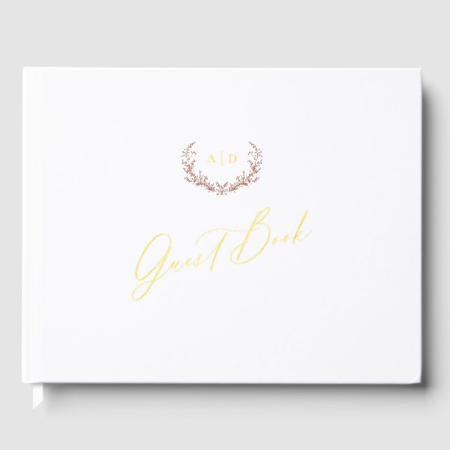 Gold Foil Guest Book Terracotta Monogram Wedding Gästebuch (Vorderseite)
