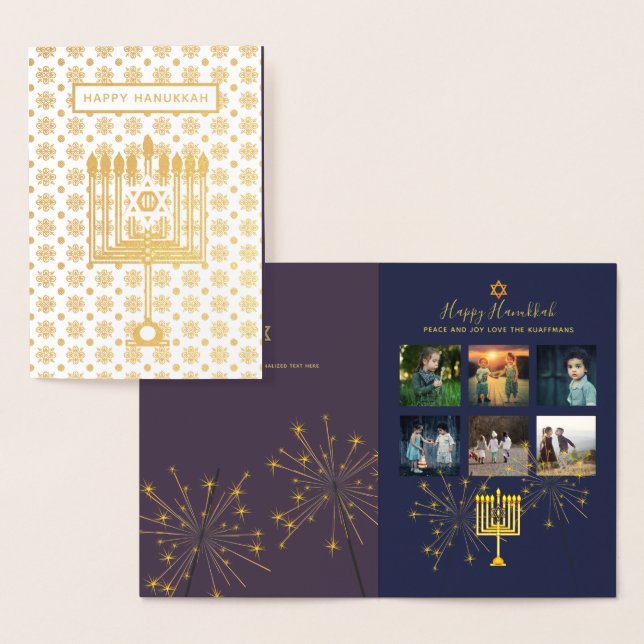 GOLD FOIL Hanukkah FOTO Collage Mauve Blue Folienkarte (Anzeige)
