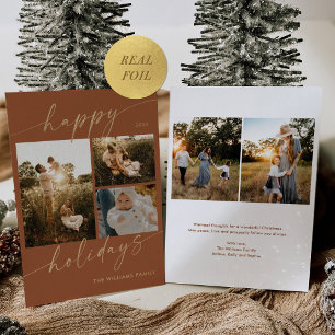 Gold Foil Happy Holidays Foto Weihnachtskarte Folieneinladung