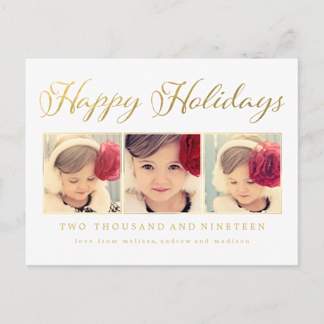 Gold Foil Happy Holidays Xmas Foto Frame Postkarte (Vorderseite)