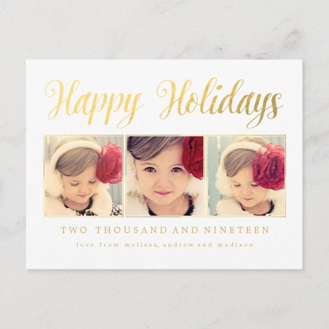 Gold Foil Happy Holidays Xmas Foto Frame Postkarte (Vorderseite)