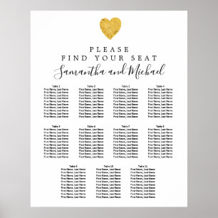 Gold Foil Heart 11-Tisch Hochzeitskarte Poster