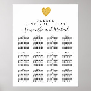 Gold Foil Heart 12-Tisch Hochzeitskarte Poster