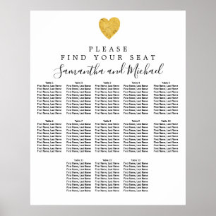 Gold Foil Heart 13-Tisch Hochzeitskarte Poster