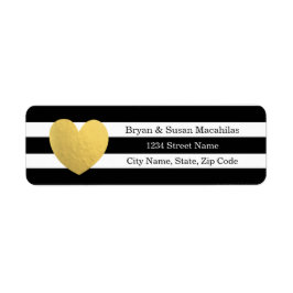 Gold Foil Heart Black Stripe Wedeladresse Label