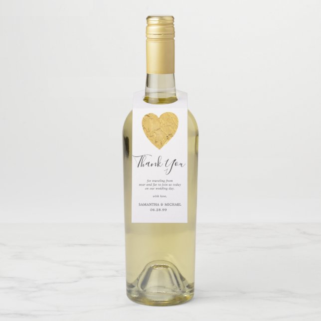 Gold Foil Heart Gastgeschenk Hochzeit Danke Flaschenanhänger (Auf Flasche)