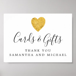 Gold Foil Heart Wedding Cards and Gifts Sign Poster