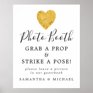 Gold Foil Heart Wedding Foto Booth Sign Poster