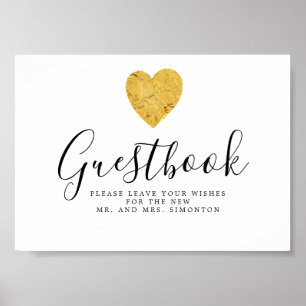 Gold Foil Heart Wedding Gästebuch-Zeichen Poster
