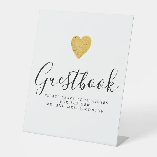 Gold Foil Heart Wedding Guestbook Sockelschild (Vorderseite)
