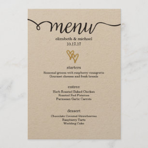 Gold Foil Hearts Kraft Paper Wedding Menu Menükarte