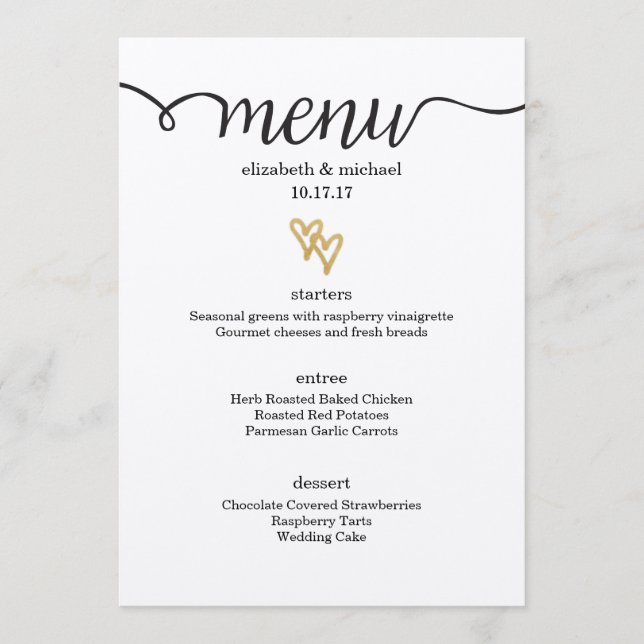 Gold Foil Hearts Kraft Paper Wedding Menu Menükarte (Vorderseite)