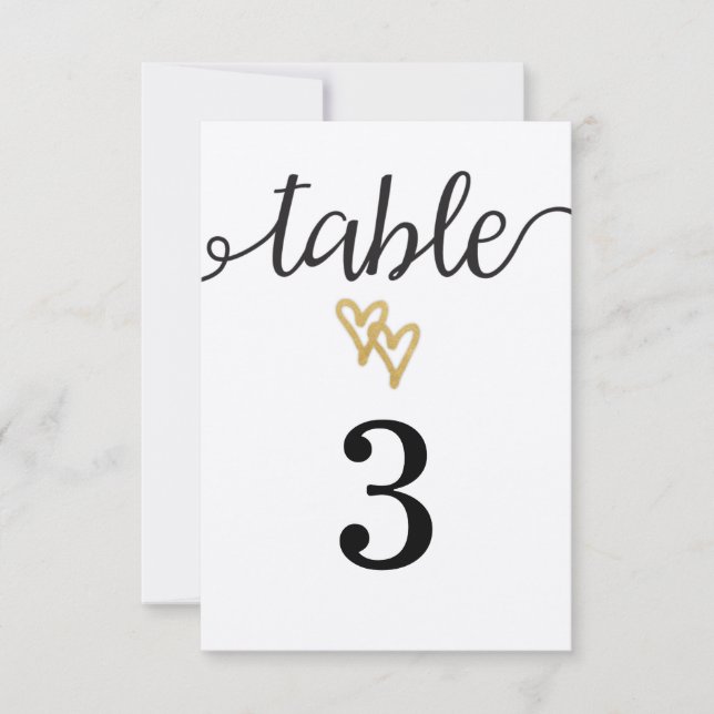 Gold Foil Hearts Kraft Paper Wedding Tischnummer (Vorderseite)
