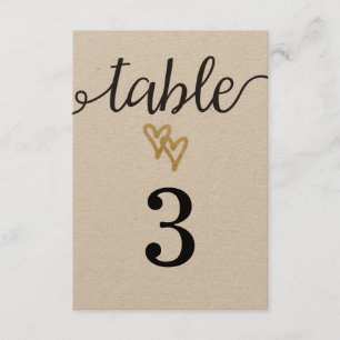 Gold Foil Hearts Kraft Paper Wedding Tischnummer
