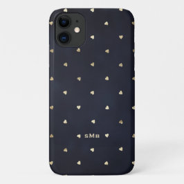 Gold Foil Hearts Muster Navy Blue Monogram Case-Mate iPhone Hülle