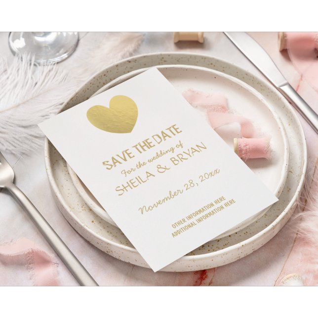 Gold Foil Herzstück Save the Date Postkarte (Von Creator hochgeladen)