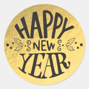 Gold Foil Holiday Glam Skript Glück Neues Jahr Runder Aufkleber