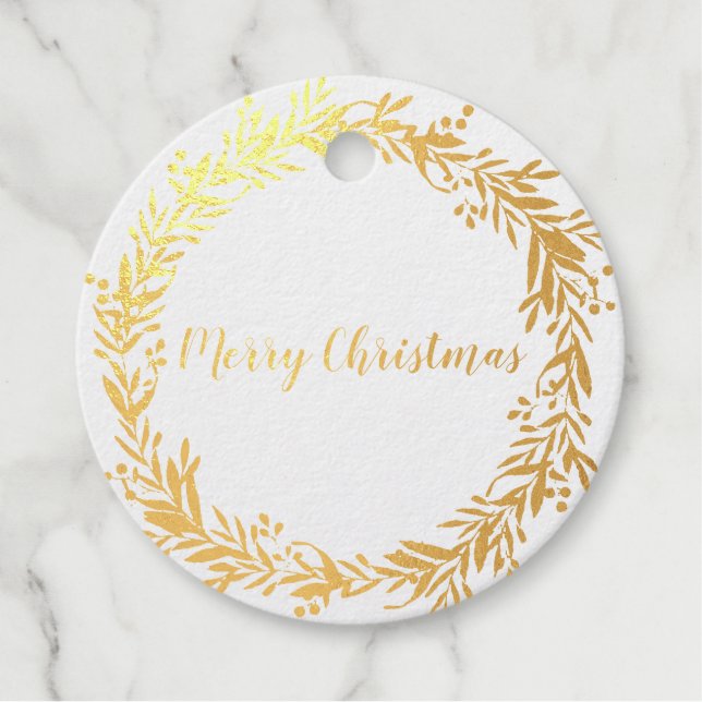 Gold Foil Holly Berry Wreath Frohe Weihnachten Geschenkanhänger (Vorderseite)