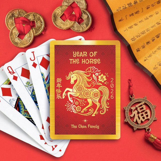 Gold Foil Horse 2026 Chinese Lunar New Year Red Spielkarten (Von Creator hochgeladen)