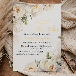 Gold Foil Ivory Peony Elegant Baby Shower Folieneinladung