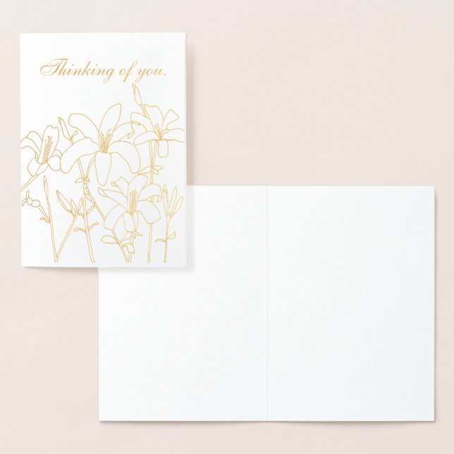 Gold Foil Kontur Lilies Blume Denken Sie an Folienkarte (Anzeige)