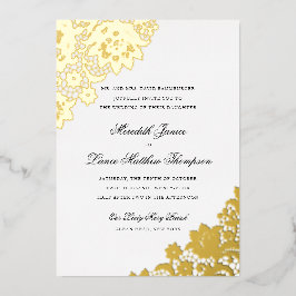 Gold Foil Lace Black and Gold Script Wedding Folieneinladung