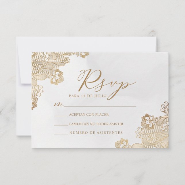 Gold Foil Lace Verziert Nuestra Boda Wedding RSVP Einladung (Vorderseite)