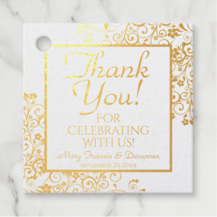 Gold Foil Lacy Floral Filigree Wedding Vielen Dank Geschenkanhänger