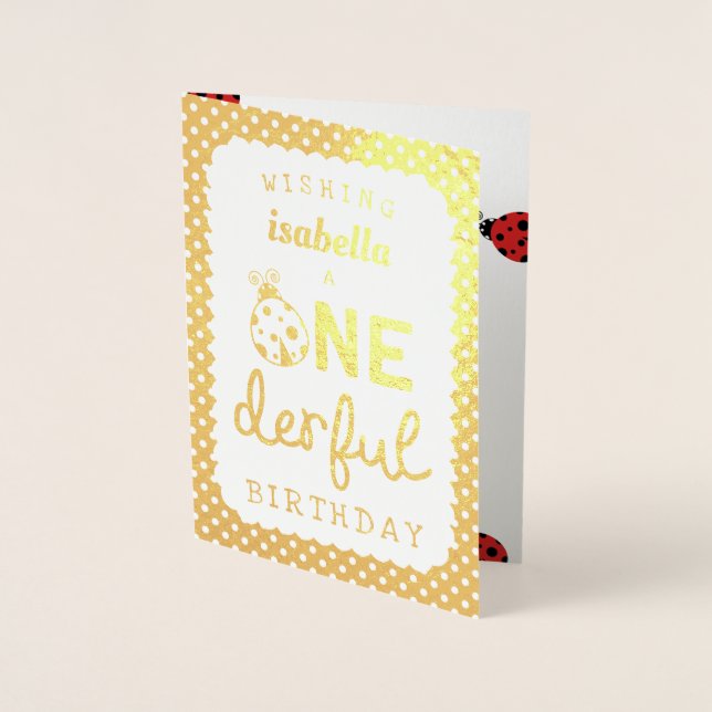 Gold Foil Ladybug Ein derful Birthday Folienkarte (Vorderseite)