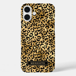 Gold Foil Leopard Print Monogrammed iPhone 16 Plus Hülle